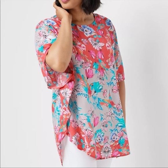 Tolani Collection Floral Boho Tunic Kimono Top LP Pink Blue Modal - Picture 6 of 12